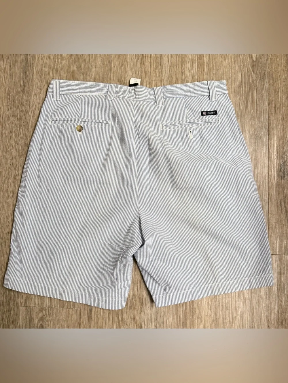 Chaps Men’s 36 Light Blue & White Seersucker Flat Front Shorts 100% Cotton